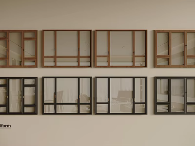 Sleek Modern Casement Windows Collection With Wooden And Black Frames 3d model