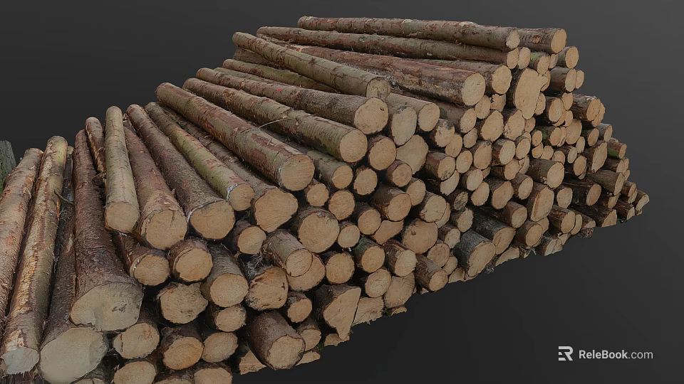 Natural Wood Logs Stacked Pile of Cut Tree Trunks in Rustic Forest 3d model 