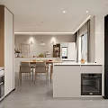 Modern Minimalist Kitchen Interior With White Cabinets Island Counter Coffee Machine And Wall Clock