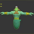 Turquoise Humanoid Mermaid Character With Red Beard Pink Hair Yellow Arm Bands And Fish Tail