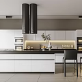 Modern Kitchen Interior With White Cabinets Island And Black Stools 3d model