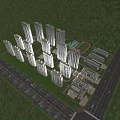 Aerial View Planning of Modern High Rise Residential Community With Green Landscape Sports Field And Roads
