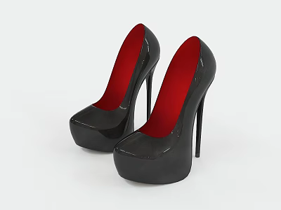 Stylish Black High Heels With Red Interior And Stiletto Heel Design 3d model