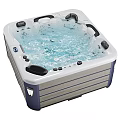 Modern White Square Whirlpool Bathtub With Bubbling Water Jets Control Panel And Blue Accents