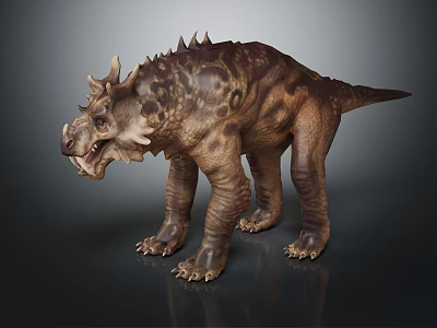 Realistic Prehistoric Creature With Spiked Back Horned Head And Scaly Skin 3d model
