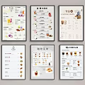 Variety of Cafe and Restaurant Menus with Food Drinks Coffee Dessert Items