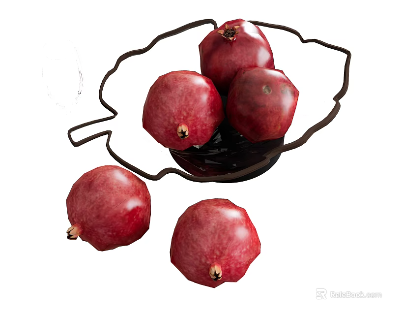 Fresh Ripe Pomegranates Placed In Black Fruit Holder With Extra Fruits 3d model 