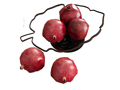 Fresh Ripe Pomegranates Placed In Black Fruit Holder With Extra Fruits 3d model