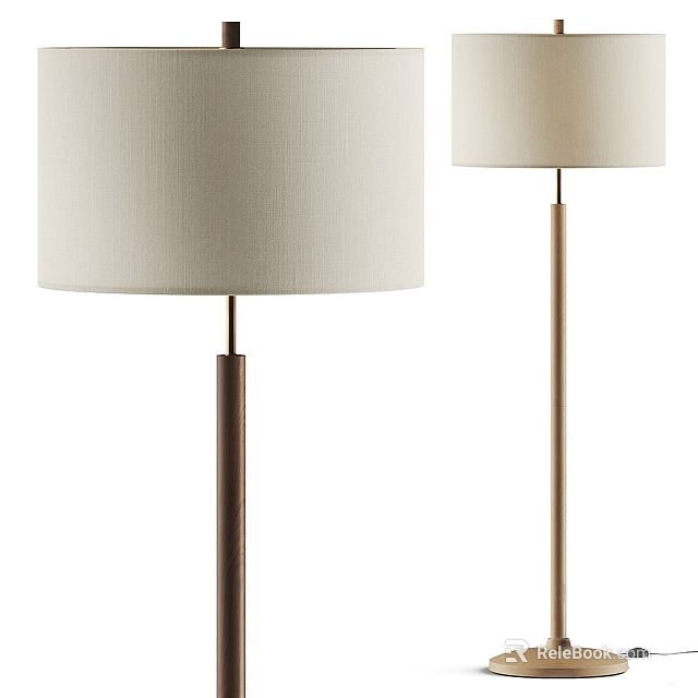 Modern Two Floor Lamps With Brown Gold Bases And Beige Shades 3d model 
