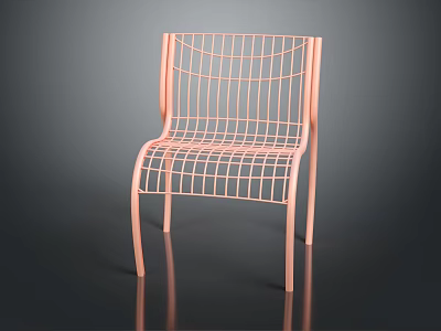 Pink Modern Metal Wireframe Chair With Grid Design And Sleek Frame 3d model