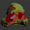 Game And Movie Character With Red Mushroom Tops Green Body And Yellow Eyes