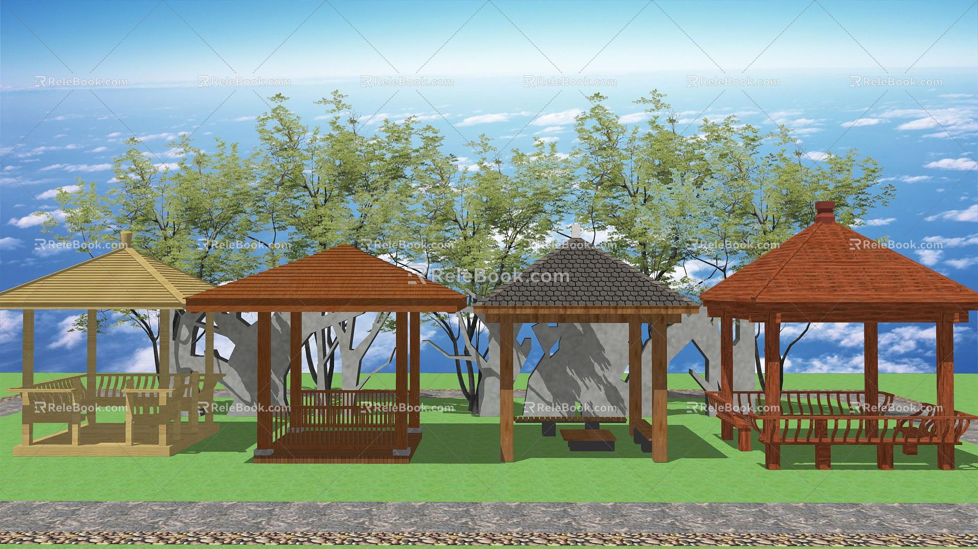 New Chinese Style Pavilion Wooden Pavilion Anticorrosive Wooden Pavilion Landscape Pavilion 3d model