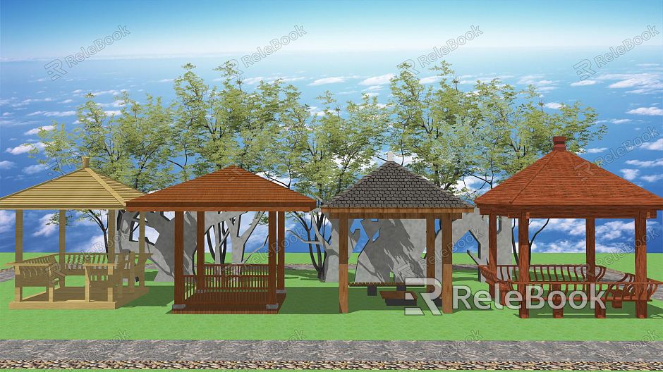 New Chinese Style Pavilion Wooden Pavilion Anticorrosive Wooden Pavilion Landscape Pavilion model