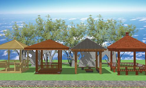 New Chinese Style Pavilion Wooden Pavilion Anticorrosive Wooden Pavilion Landscape Pavilion 3d model