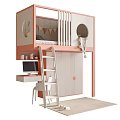 Pink And White Kids Bunk Bed With Ladder Desk Chair Cabinet And Mattress