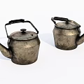 Two Vintage Metallic Teapots With Black Handles And Aged Surface 3d model