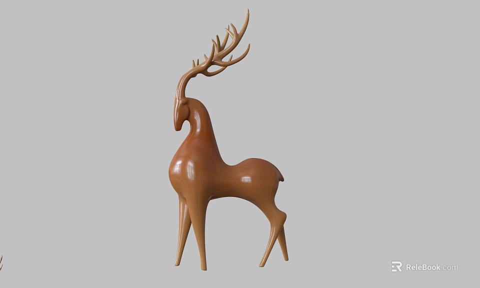 Elegant Handcrafted Wooden Deer Sculpture Carving With Minimalist Design And Antlers 3d model 