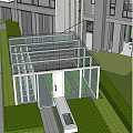 Courtyard Garden Featuring Lush Green Plants White Framed Structures And Stone Paved Pathways