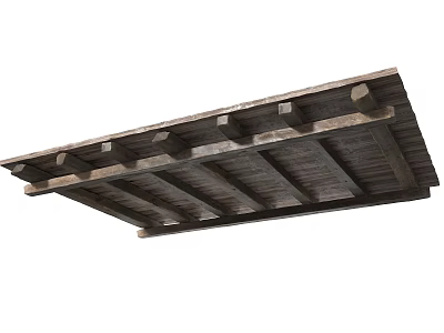 Rustic Wooden Ceiling Design With Exposed Beams And Slatted Structure 3d model