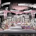 Elegant Wedding Stage Design With Pink White Floral Decor Crystal Chandeliers And Roman Pillars