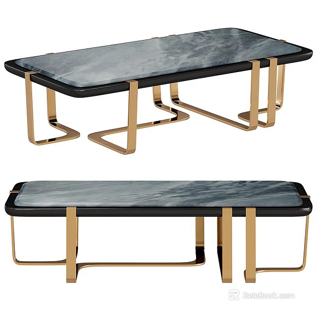 Modern Coffee Table With Sleek Marble Top And Gold Metal Legs Design 3d model 