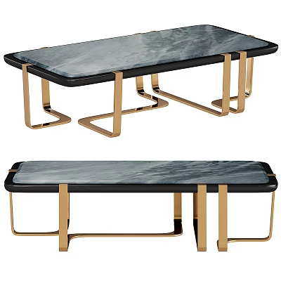 Modern Coffee Table With Sleek Marble Top And Gold Metal Legs Design 3d model