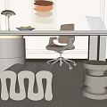 Modern Study Room Interior With White Walls Desk Chair Laptop Table Lamp And Rug