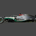 Silver and Green Formula 1 Race Car With PETRONAS INEOS Logos Aerodynamic Design