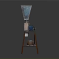 Teal Conical Top Industrial Equipment With Red Circular Component And Tripod Stand