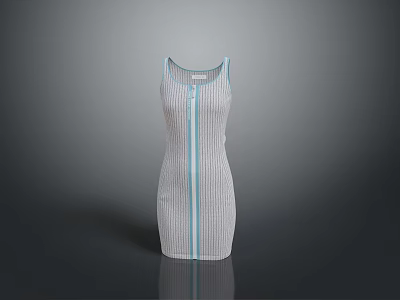 Sleeveless Striped Dress With Blue Vertical Lines And Fitted Design 3d model