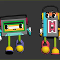 Cute Colorful Cartoon Tape Robot Characters With Headphones And Smiling Faces