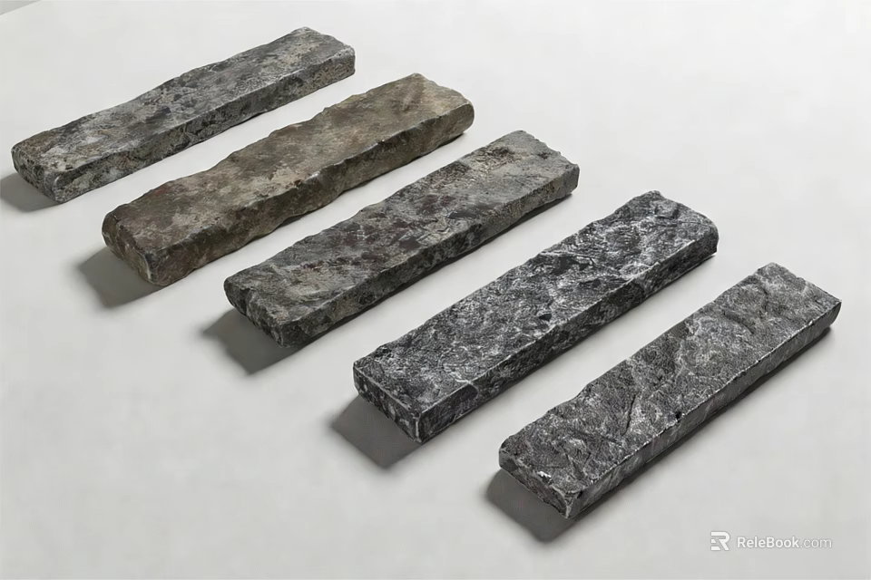 Natural Rockery Stones With Long Strip Shape And Gray Brown Texture For Garden Decoration 3d model 