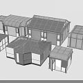Architectural Components Of Various Glass Structures With Black Metal Frames And Transparent Glass