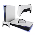 Modern White Game Console With Wireless Controllers And Blue Light Entertainment System 3d model