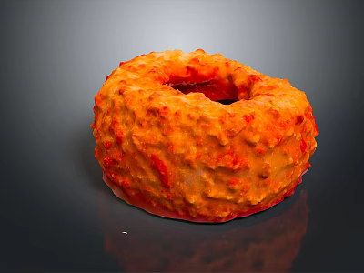 Freshly Baked Orange Donut With Textured Crust And Glossy Finish On Dark Background 3d model