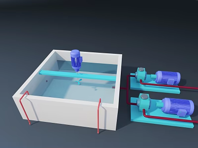 Industrial Equipment With Mixing Device Tank Pumps And Red Pipes 3d model