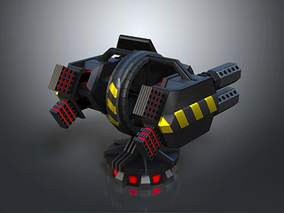 Black Circular Mechanical Structure With Yellow Stripes And Red Components 3d model