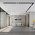 Modern Sales Office Interior Design With Hanging Lights Sofas Tables Large Windows And Stairs