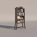 Elegant Classic Wooden Bookcase Featuring Curved Top Multiple Shelves And Stacked Books