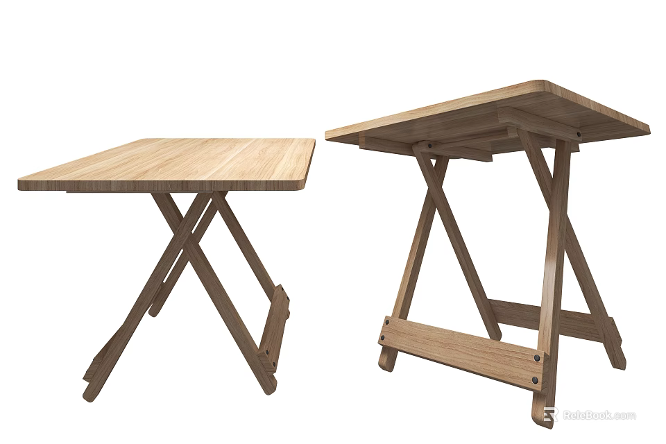 Set of Two Wooden Folding Tables with X Shaped Legs and Sturdy Design 3d model 