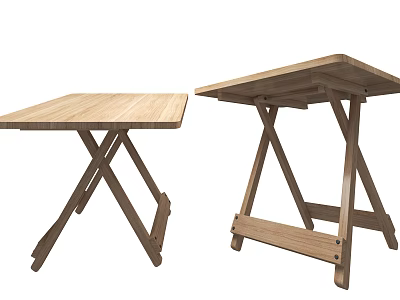 Set of Two Wooden Folding Tables with X Shaped Legs and Sturdy Design 3d model