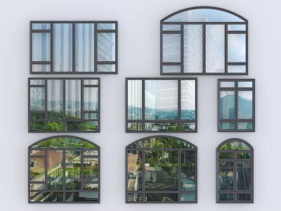 Various Modern Casement Windows With Aluminum Frame Arched Design For Natural Light And Ventilation 3d model