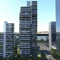 Modern High Rise Office Building With Vertical Greenery and Glass Curtain Walls in Urban Cityscape