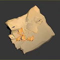 Yellow Wooden Stone Chunks And Shavings On Light Colored Surface Dark Background 3d model