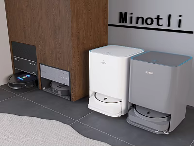 Minotli Smart Machines Including Robotic Vacuum Cleaner And Automatic Dust Collectors In Modern Home Interior 3d model
