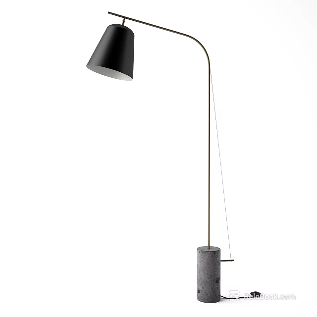 Modern Arc Floor Lamp With Black Shade Metal Stand And Concrete Base 3d model 