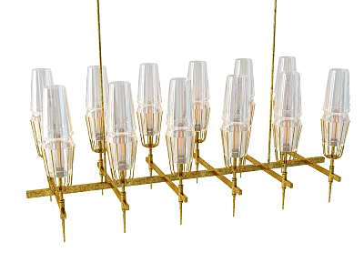 Modern Chandelier With Golden Metal Frame And Multiple Transparent Glass Shades 3d model