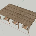 Wooden Pavilion With Multiple Tables And Chairs For Outdoor Seating Area