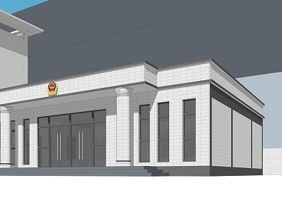 White Office Building Exterior With Classical Columns Entrance Steps And Institutional Emblem 3d model