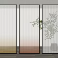 Modern Interior Partition With Vertical Stripe Design Gradient Orange Pink And Green Plant Decoration